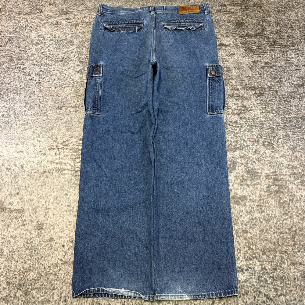 Nautica Cargo Jeans Mens 36x32 Blue Baggy Wide Leg Utility Skater VTG Y2K